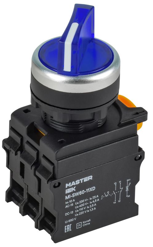 переключатель 2 полож. 1но+1нз с подсветкой син. master iek mi-sw60-11xd-3-14-2-k07 от BTSprom.by