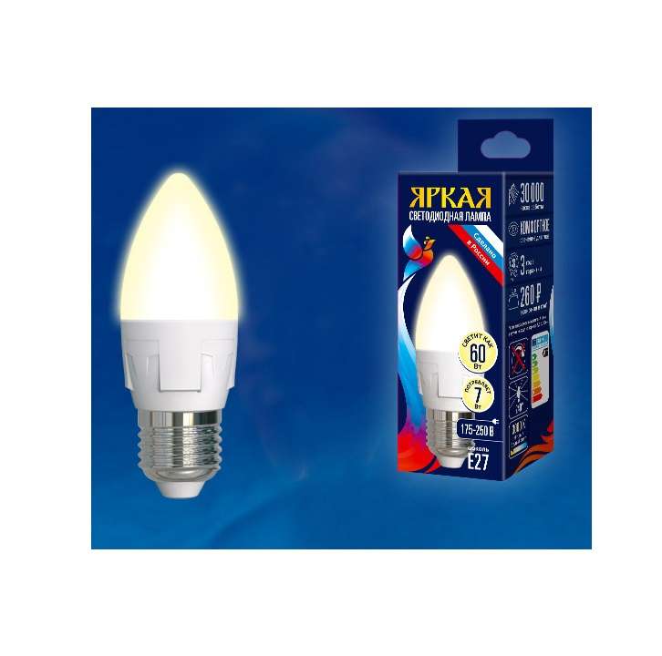 лампа светодиодная led-c37 7w/ww/e27/fr plp01wh яркая 7вт свеча матовая 3000к тепл. бел. e27 (упак. картон) uniel ul-00002414 от BTSprom.by