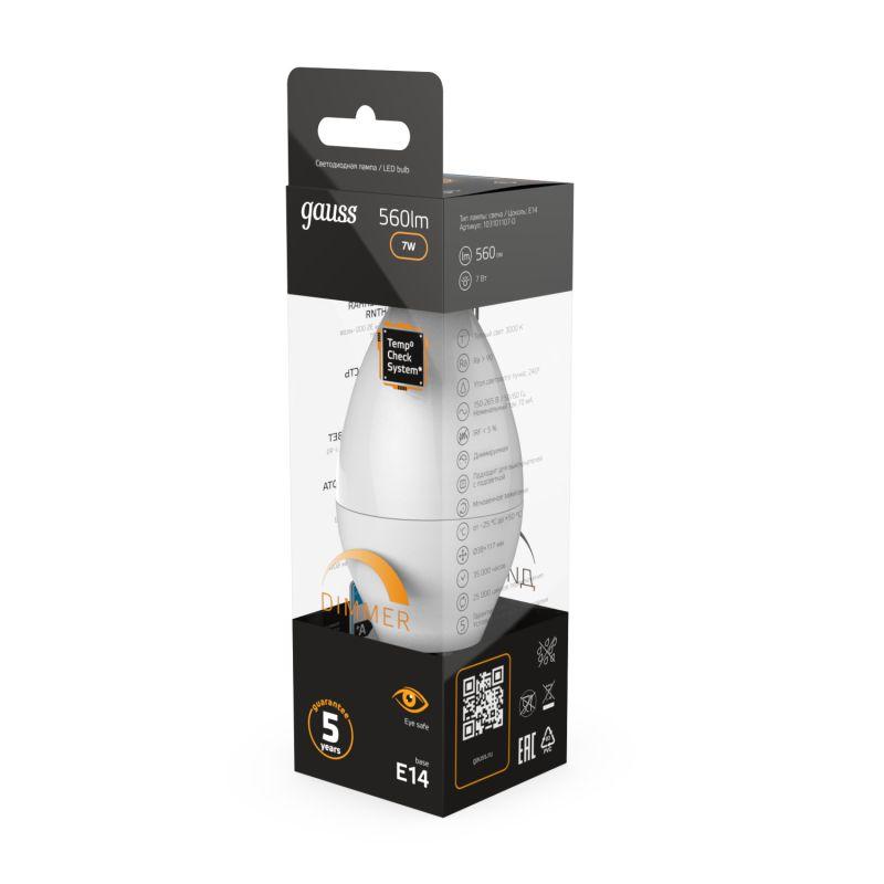 Лампа светодиодная Black 7Вт свеча 3000К тепл. бел. E14 560лм диммир. GAUSS 103101107-D фото в каталоге от BTSprom.by