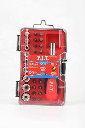 набор бит и головок с рукояткой advance рукоятка-трещотка; адаптер (кейс) (34 предмета) p.i.t. hsdr04-0034 от BTSprom.by