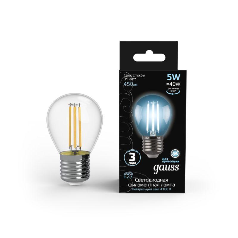 лампа светодиодная филаментная black filament 5вт p45 шар 4100к нейтр. бел. e27 450лм gauss 105802205 от BTSprom.by