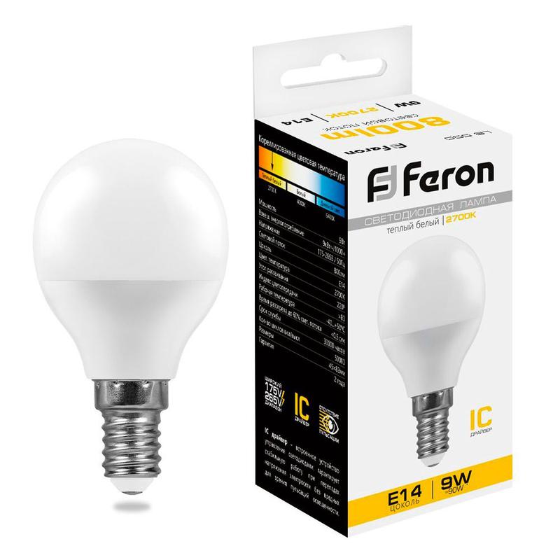 лампа светодиодная 9вт 230в e14 2700к g45 lb-550 feron 25801 от BTSprom.by