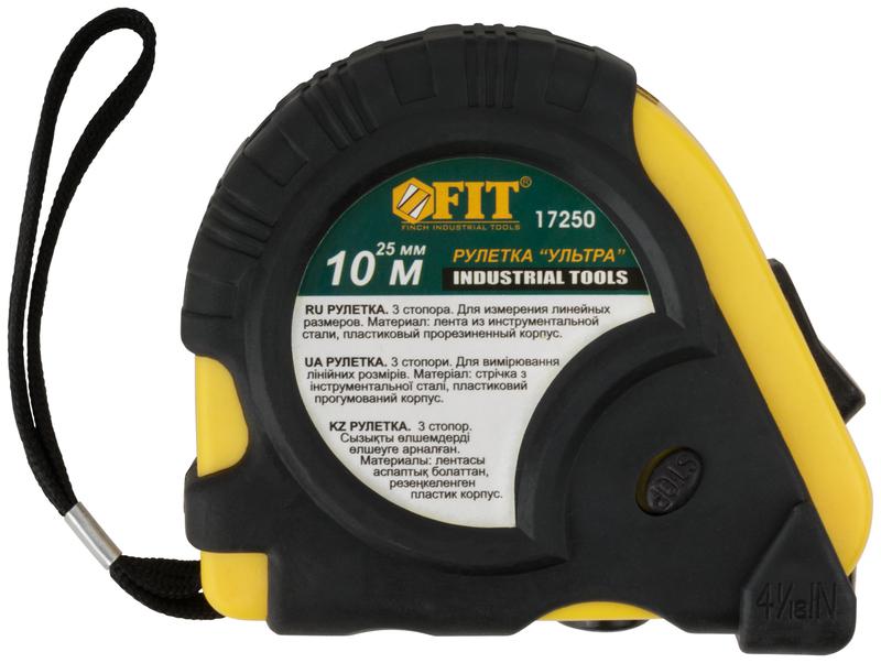  Рулетка Ультра 10мх25мм прорезиненный корпус тройн. стопор FIT 17250 фото в каталоге от BTSprom.by