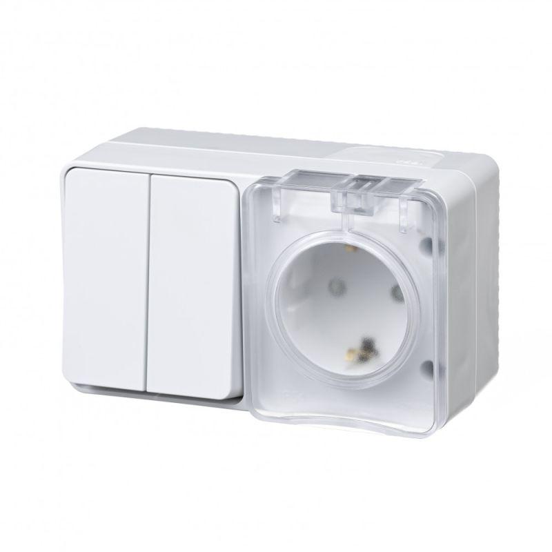 блок оп atlasdesign profi54 (розетка 16а 250в с заземл. защ. шторки + 2-кл. выкл. 10а) ip54 бел. se atn540174 от BTSprom.by