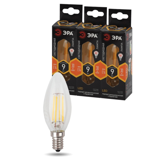 Лампа светодиодная филаментная F-LED B35-9w-827-E14 B35 9Вт свеча E14 тепл. бел. ЭРА Б0046991 фото в каталоге от BTSprom.by