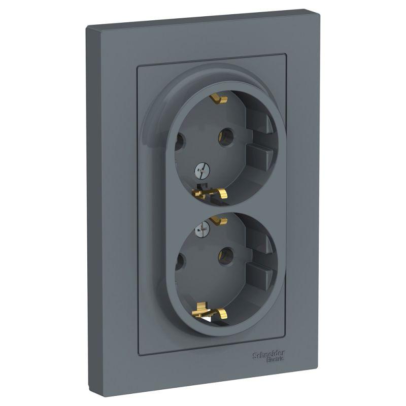 розетка 2-м сп atlasdesign 16а ip20 с заземл. в сборе грифель se atn000724 от BTSprom.by