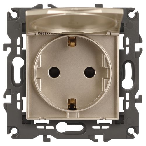  Розетка 1-м СП Эра Elegance 14-2103-04 16А IP20 16AX 250В 2P+E Schuko защ. шторки с крышкой шампань Эра Б0034281 фото в каталоге от BTSprom.by