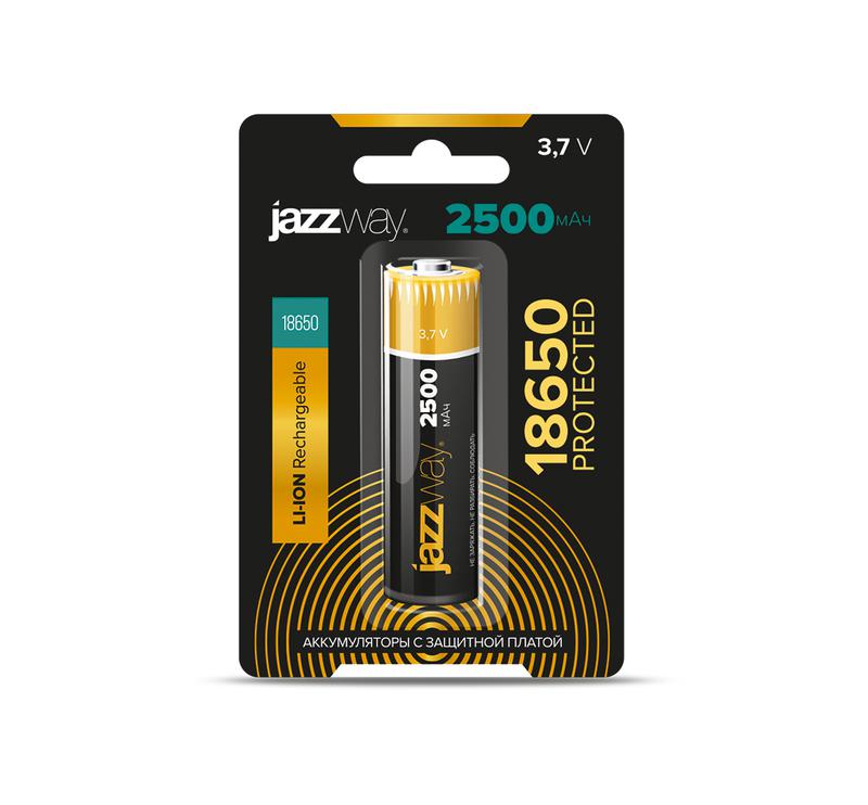 аккумулятор 18650 3.7в li-ion 2500ма.ч с защитой (блист. 1шт) jazzway 5059849 от BTSprom.by