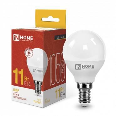 лампа светодиодная led-шар-vc 11вт шар 3000к тепл. бел. e14 1050лм 230в in home 4690612020587 от BTSprom.by
