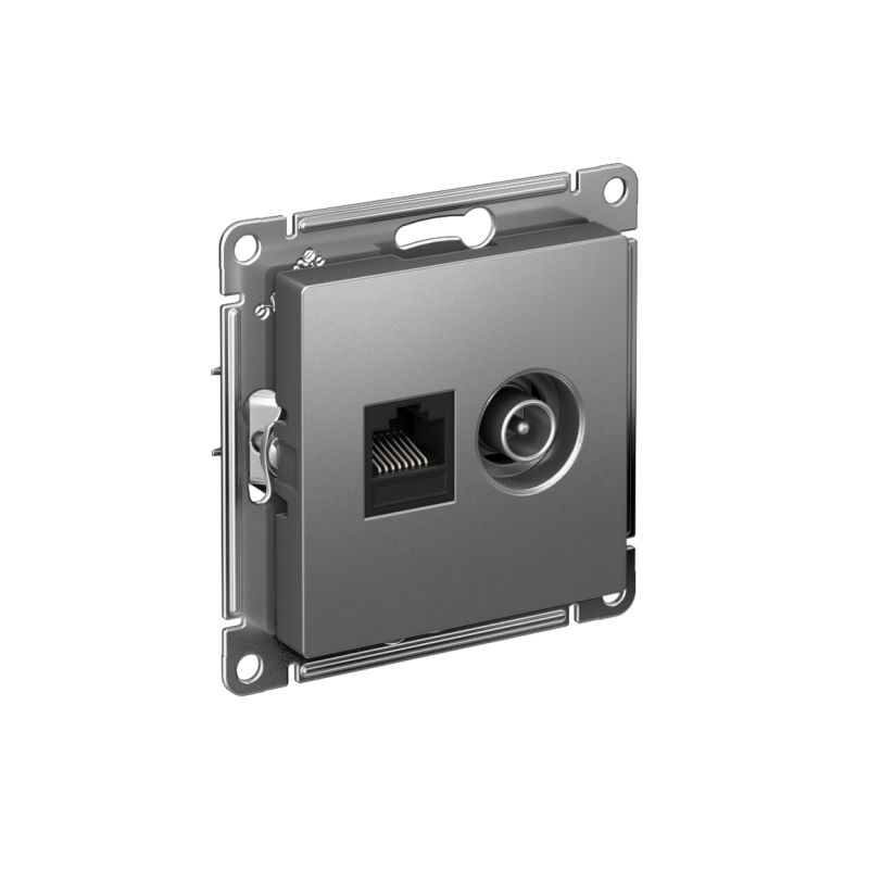 розетка компьютерная + телевизионная 2-м сп atlasdesign rj45 кат.5e + tv механизм сталь se atn000989 от BTSprom.by