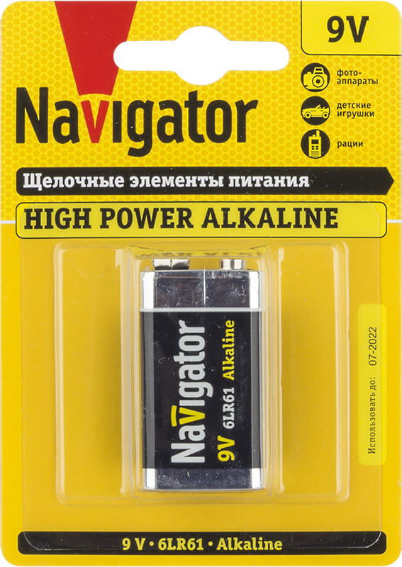 элемент питания алкалиновый "крона" 6lr61 94 756 nbt-ne-6lr61-bp1 (блист.1шт) navigator 94756 от BTSprom.by