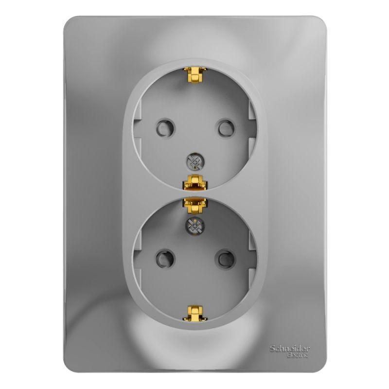 розетка 2-м сп glossa 16а ip20 с заземл. защ. шторки в сборе алюм. se gsl000326 от BTSprom.by