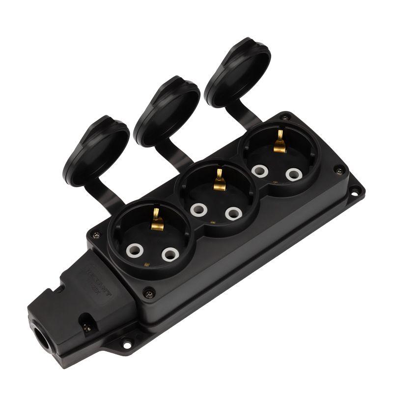 колодка удлинителя 3-м с заземл. 16а ip54 влагозащ. с защ. крышкой compact каучук черн. rexant 111-223 от BTSprom.by