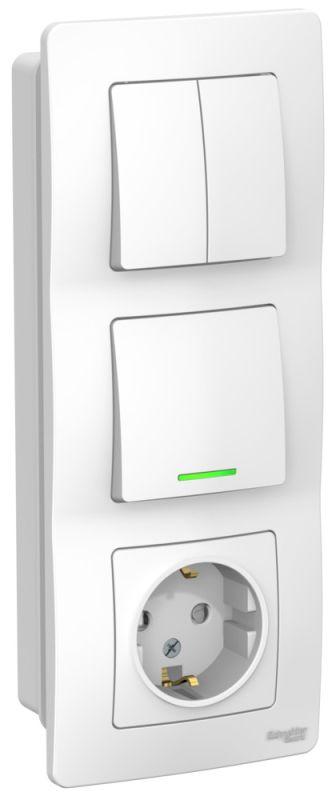 блок сп blanca (розетка с заземл. защ. шторки 16а 250в + 1-кл. выкл. с подсветкой + 2-кл. выкл.) бел. se blnbs101211 от BTSprom.by