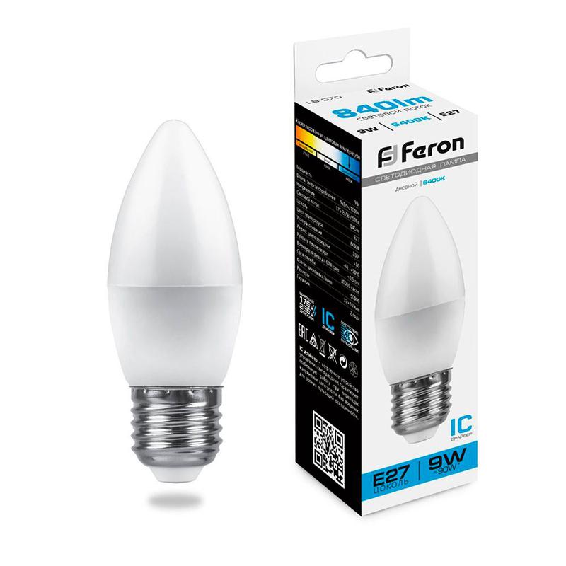 лампа светодиодная 9вт 230в e27 6400к с37 lb-570 feron 25938 от BTSprom.by