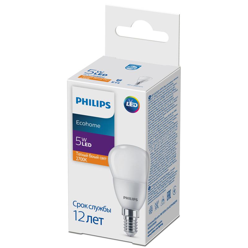 лампа светодиодная ecohome led lustre 5вт 500лм e14 827 p46 philips 929002969637 от BTSprom.by