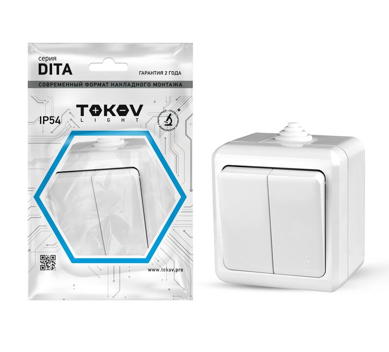 выключатель 2-кл. оп dita ip54 10а 250в бел. tokov electric tkl-dt-v2-c01-ip54 от BTSprom.by