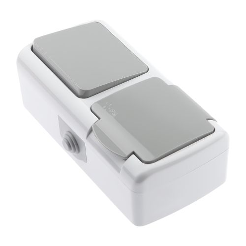  Блок розетка с выкл. 1-кл. ОП 10(16)А 250В 2P+E IP54 сер. Atlantic 5-701-03 Intro Б0050947 фото в каталоге от BTSprom.by