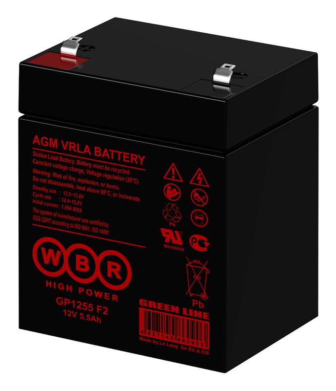  Аккумулятор 12В 5.5А.ч WBR GP1255 F2 WBR фото в каталоге от BTSprom.by
