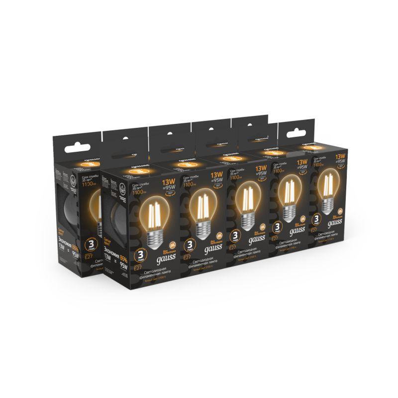 Лампа светодиодная филаментная Black Filament 13Вт P45 шар 2700К тепл. бел. E27 1100лм GAUSS 105802113 фото в каталоге от BTSprom.by