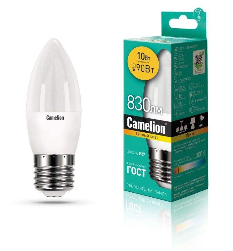 лампа светодиодная led10-c35/830/e27 10вт 220в camelion 13560 от BTSprom.by