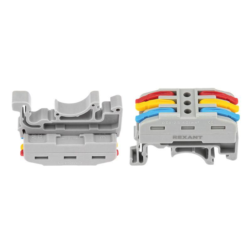  Клемма строительно-монтажная СМК проходная 222-423D 3п 0.08-4кв.мм с креплением на DIN-рейку сер. (уп.50шт) Rexant 07-5238 фото в каталоге от BTSprom.by