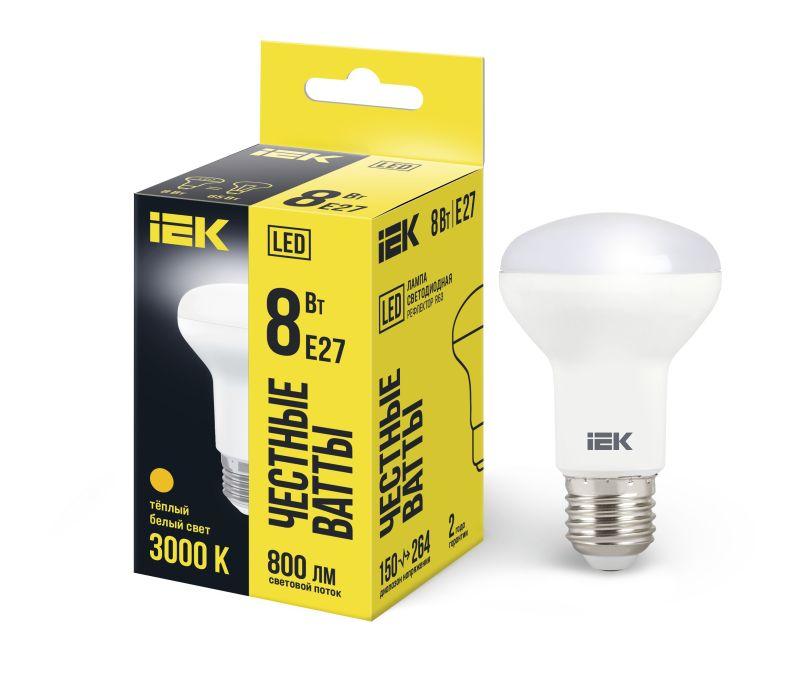 лампа светодиодная r63 8вт 3000к тепл. бел. e27 720лм 230-240в iek lle-r63-8-230-30-e27 от BTSprom.by