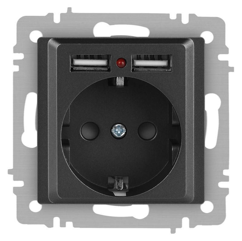 розетка 1-м сп accent 6-410-07 16а ip20 250в p+e schuko + 2хusb защ. шторки графит intro б0063702 от BTSprom.by