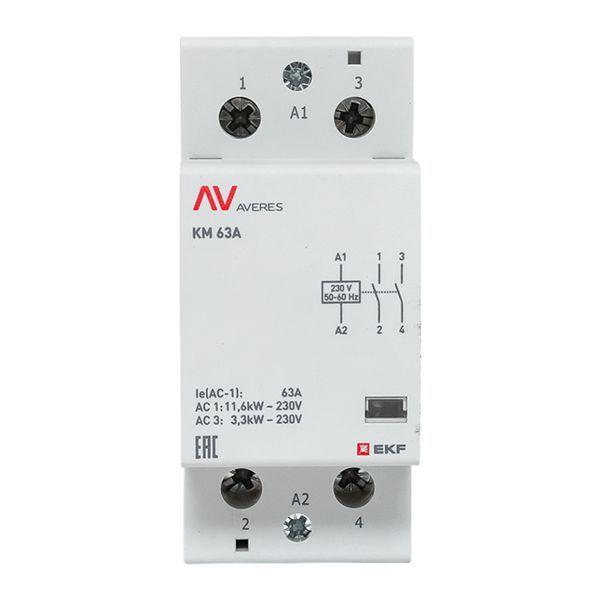  Контактор модульный КМ 63А 2NО 230В AC (2 мод.) AVERES EKF km-av-2-63-20-230V фото в каталоге от BTSprom.by