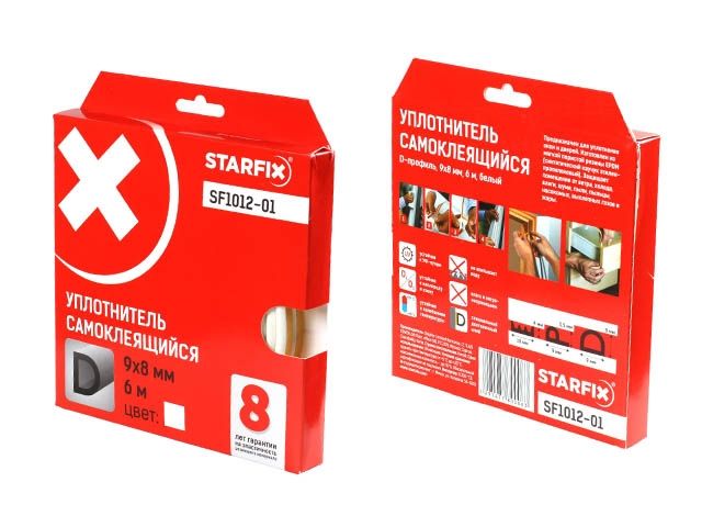 уплотнитель "d" белый  9х8мм 6м (сдвоенный профиль 2х3м) starfix sf1012-01 от BTSprom.by