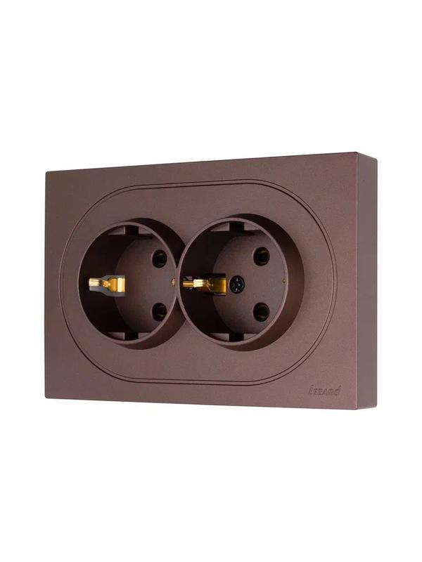  Розетка 2-м СП OSEN с заземл. ПБТ механизм шоколад LEZARD 743-7300-127B фото в каталоге от BTSprom.by