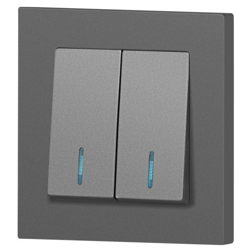  Выключатель 2-кл. СП Accent 6-105-07 10А IP20 250В с подсветкой AL/CU графит Intro Б0063521 фото в каталоге от BTSprom.by