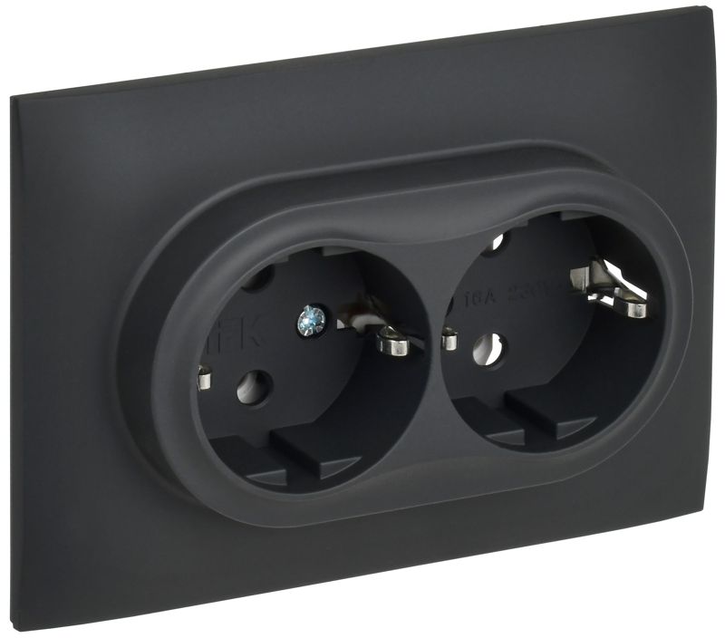 розетка 2-м skandy 16а с заземл. без защ. шторок в сборе sk-r08g графит iek sk-r21-16-k53-f от BTSprom.by