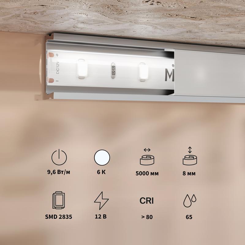  Лента светодиодная 12В 2835 9.6Вт/м 6000К IP65 (уп.5м) Maytoni 201176 фото в каталоге от BTSprom.by