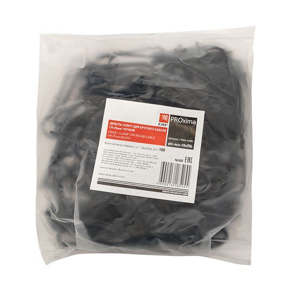  Дюбель-хомут d19-25мм для круглого кабеля черн. (уп.100шт) PROxima EKF plc-ncc-19x25b фото в каталоге от BTSprom.by