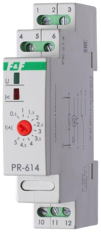 реле тока pr-614 (для работы с внешним трансф. тока монтаж на din-рейке 35мм 230в ac 16а 1перекл. ip20) f&f ea03.003.005 от BTSprom.by