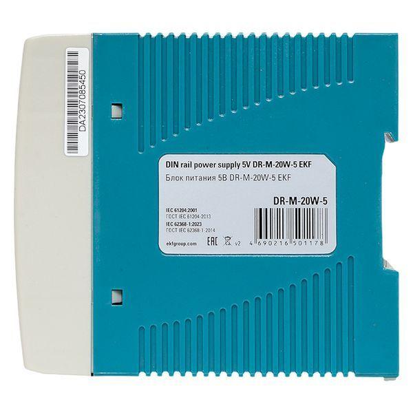  Блок питания на DIN рейку 20Вт Uвх 220В AC m Uвых - 5В DC постоянного тока EKF DR-M-20W-5 фото в каталоге от BTSprom.by