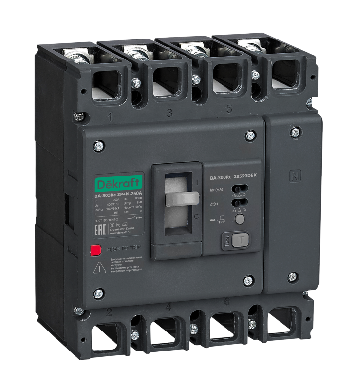выключатель автоматический силовой 3п 125а 50ка ва-303rc sel 100/300/500ма 0.4/0.5/1с dekraft 28546dek от BTSprom.by