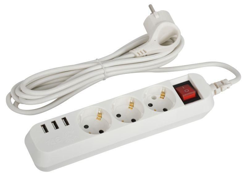 удлинитель 3х3м с заземл. +3xusba 10а с выкл. u-3es-3m-usb эра б0052901 от BTSprom.by