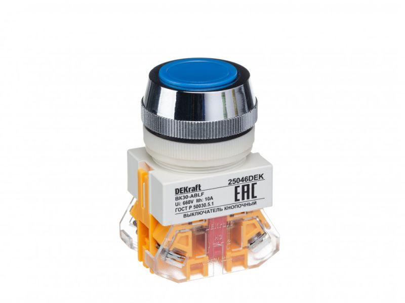 выключатель кнопочный ablf вк-30 d30мм 220в син. dekraft 25046dek от BTSprom.by