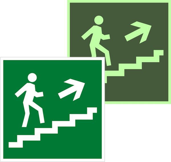 знак эвакуационный e 15 "направление к эвакуационному выходу по лестнице вверх" 200х200мм пленка самоклеящаяся с фотолюминесцентным покрытием ekf an-e-15-f от BTSprom.by