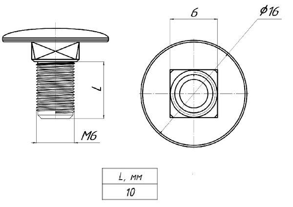  Винт с квадратным подголовником М6х10 EKF wkm6x10 фото в каталоге от BTSprom.by