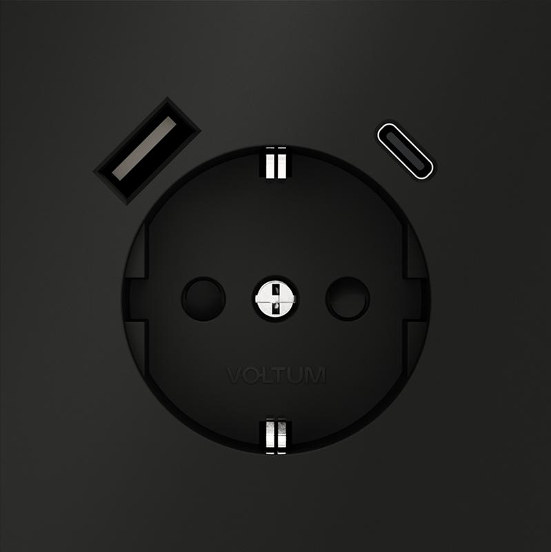  Розетка 1-м СП S70 16А с USB A+С с заземл. защ. шторки механизм черн. матов. Voltum VLS040508 фото в каталоге от BTSprom.by