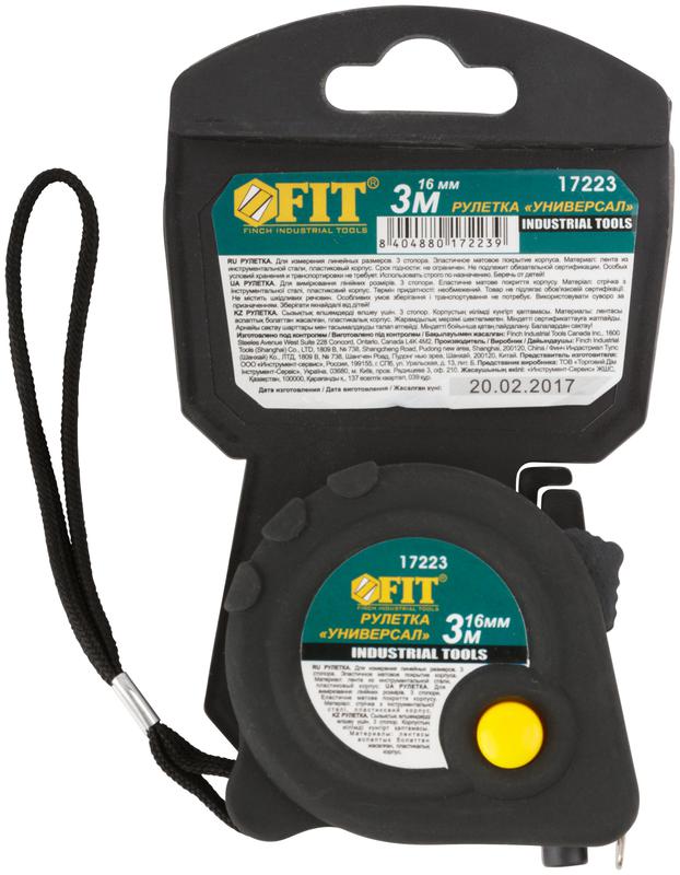  Рулетка Универсал 3мх16мм прорезиненный корпус тройн. стопор FIT 17223 фото в каталоге от BTSprom.by