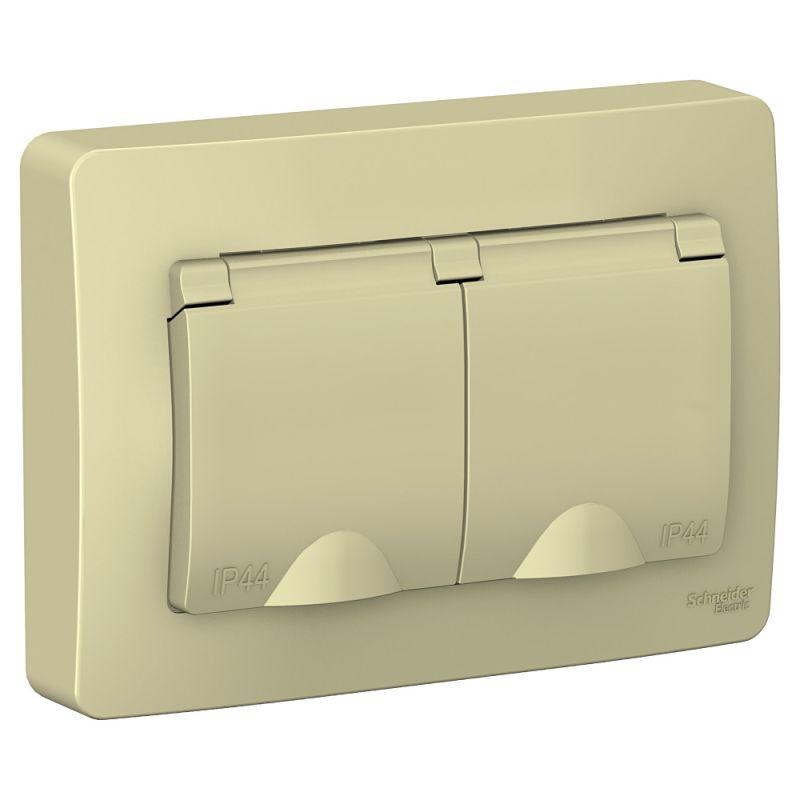 розетка 2-м сп blanca 16а ip44 250в с заземл. защ. шторки с крышкой беж. se blnrs441127 от BTSprom.by