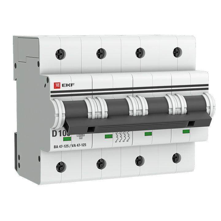 выключатель автоматический модульный 4п d 100а 15ка ва 47-125 proxima ekf mcb47125-4-100d от BTSprom.by