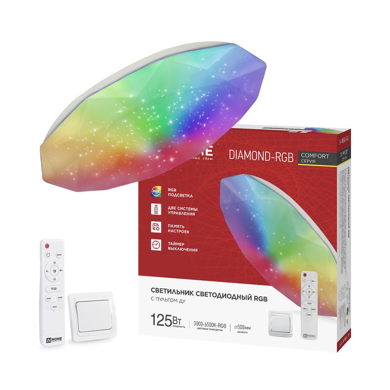 светильник светодиодный comfort diamond-rgb 125вт 3000-6500к 10000лм 230в 500х105мм с пультом ду in home 4690612058887 от BTSprom.by