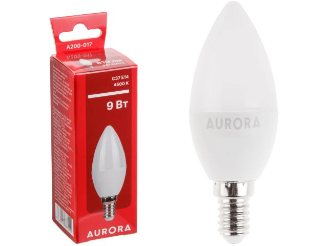 лампа светодиодная c37 свеча 9вт 230в e14 4500k aurora a200-017 от BTSprom.by