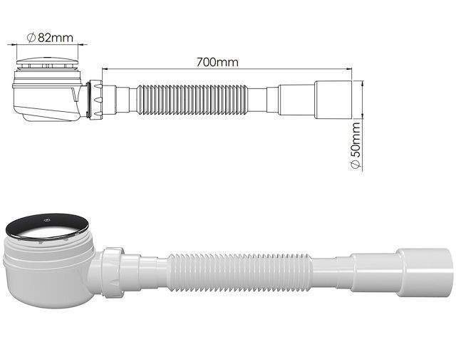 сифон для душевого поддона выпуск 80 мм, выход гибкая труба 1 1/2" - 40/50мм, nova от BTSprom.by