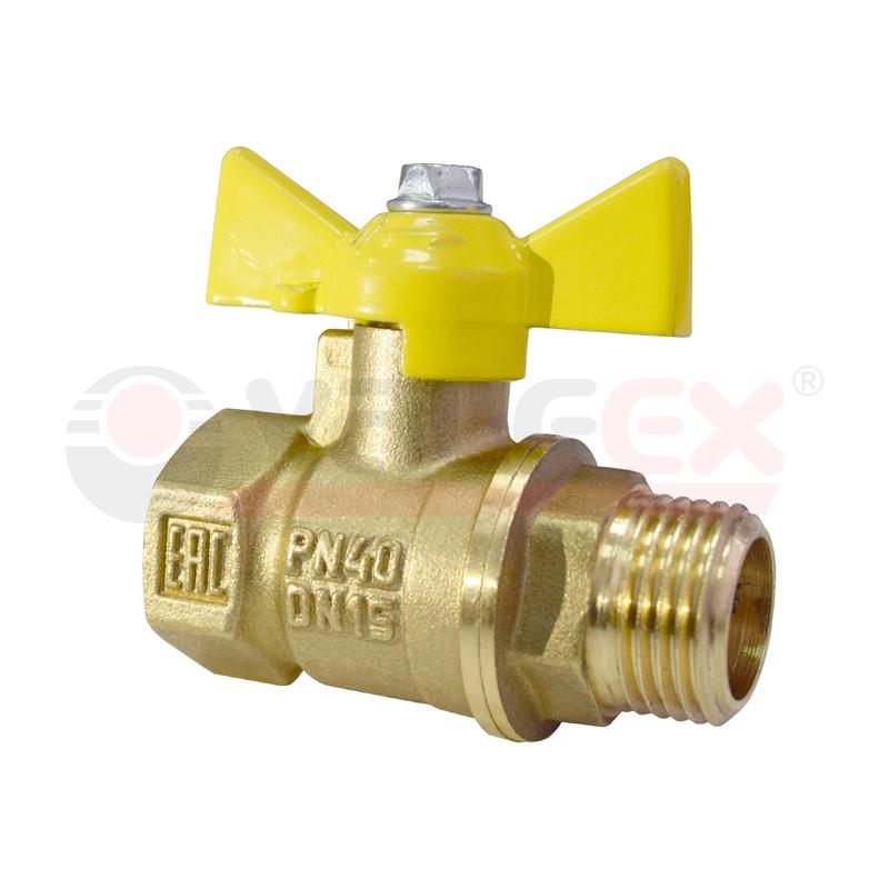 кран шаровой латунный gp для газа 1/2дюйм вр/нр ручка-бабочка (60/15) valfex vf.278.lb3.012gp от BTSprom.by
